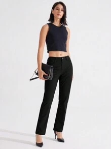 Quần tây nữ 29" Co giãn ống đứng Quần dài công sở Quần chơi golf thường ngày cho du lịch Nhẹ - màu đen - Xem 4