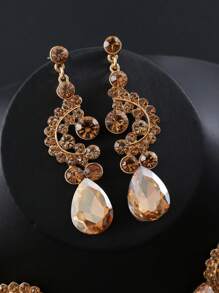 2 件套新娘首飾套裝,金色和白色,誇張項鍊和耳環,適合婚紗和晚禮服 - 香檳色 - 查看 3