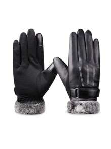 1 雙女士冬季保暖騎乘手套加厚 Pu 皮革防寒手套適合戶外騎乘、滑雪 - 黑色 - 查看 1