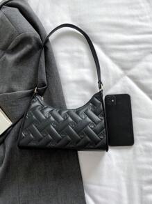 Solid Color Minimalist And Light Luxury Pressed Flower Shoulder Bag - Black - View 6