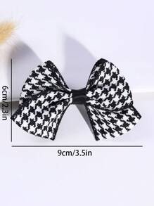 2pcs/Pack Girls Classic Black & White Houndstooth Bow Hair Clips - Multicolor - View 5