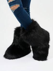Fashion  Women's Winter Warm Fur Boots With Mid-calf Length With, Fleece & Anti-skid Sole, Personality leisure Slippers Design - 黑色 - 查看 3