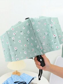 1pc Cartoon Sun & Rain Dual-Use Anti-Uv Folding Umbrella With Floral Print - Multicolor - View 3