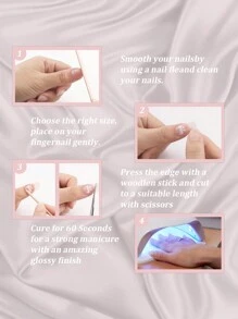 20入組手指半固化指甲油貼紙,漸層清新仙女全包貼紙附指甲文件和指甲棒(需要uv/lef燈) - 粉色 - 查看 5