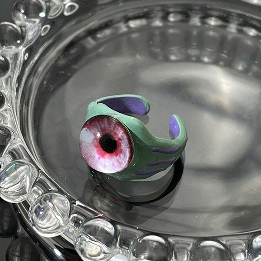Dopamine Style Quirky Droplet Eye Design Ring, Asymmetrical Open Finger Ring For Girls - Multicolor - View 1
