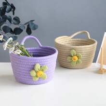 1入組繩編編織收納籃,適用於客廳、浴室、臥室、桌面,收納鑰匙、化妝品、小物品 - 黃色 - 查看 3