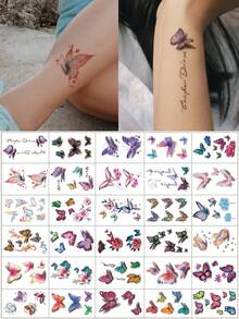 30sheets Multicolor Cartoon Flowers & Animals Design Combination Waterproof Temporary Tattoo Stickers For Shoulder, Neck, Collarbone, Hand - Multicolor - View 1