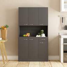 QQD 71" Pantry Cabinets With Hutch Tall Kitchen Pantry Storage Cabinet Sideboard Buffet Cabinet With 6 Doors, Large Countertop, Adjustable Shelf, Kitchen Dining Room Sideboard