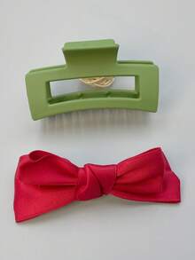 3入組女性髮飾組合:蝴蝶結髮夾+方形夾子,聖誕/紅色和綠色飾品