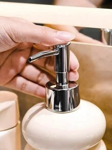 1pc Ceramic Soap Dispenser, Shower Gel Dispenser Bottle, Shampoo Bottle, Press Pump Bottle With Foamer, For Bathroom - White - View 2