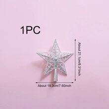 1入組聖誕樹頂裝飾,大號銀鍍空心五角星帶花紋 - 銀色 - 查看 2