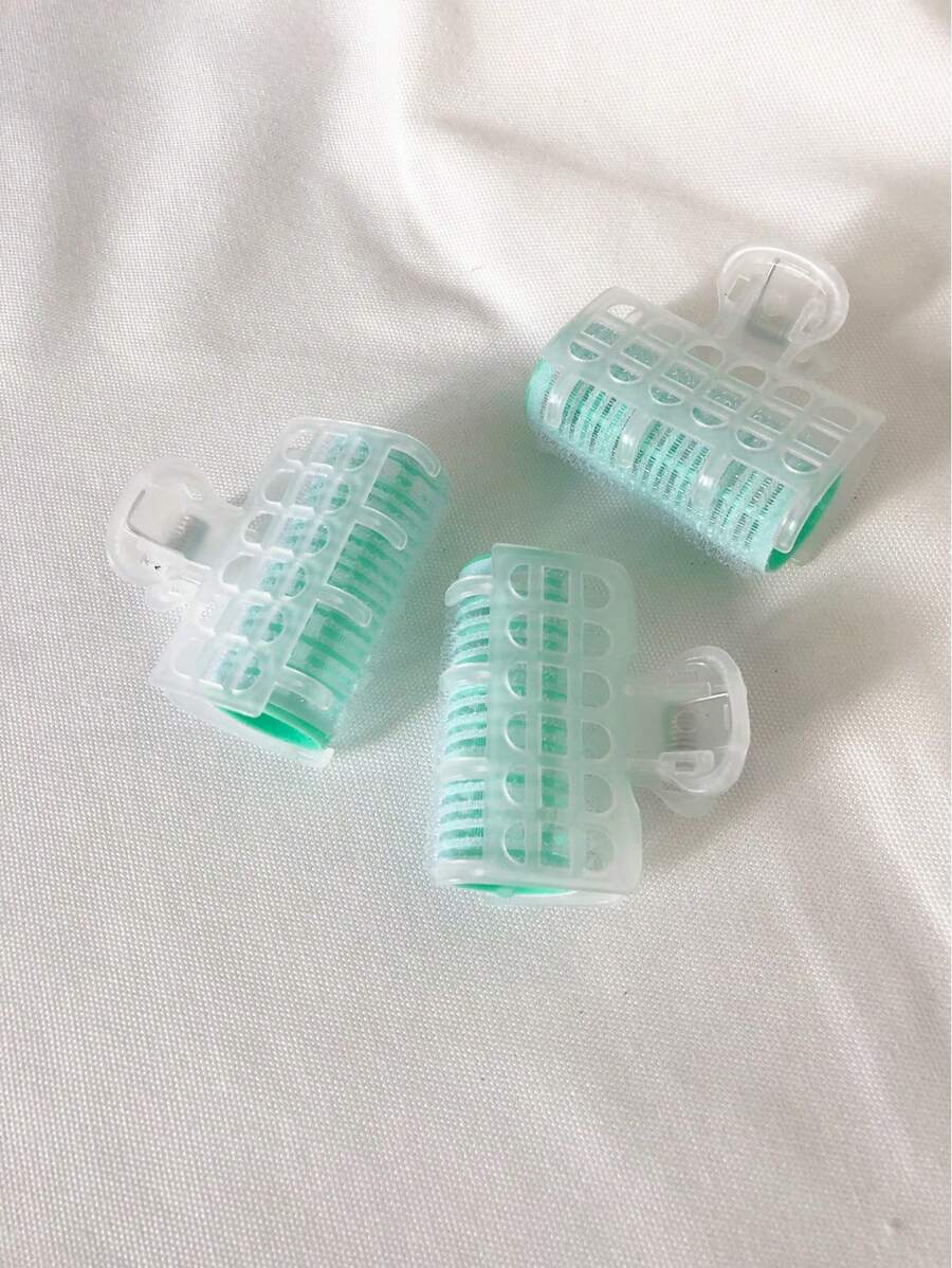 3Pcs Solid Color Hair Roll Curler Hair Curler Women Rollers Hairdressing Tool Does Not Harm Hair Slouchy Hair Curler No Heat Plastic Self-Adhesive Hair Curling Hairdressing Hair Styling Tool Creative Multifunctional Hook And Loop Hairstyle Fixing Rollers Styling Tools Use Before Going Out For Girls - Green - View 1