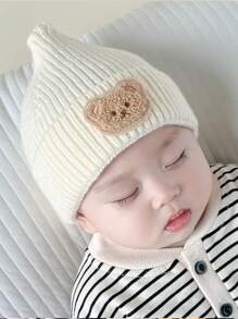 1頂帶奶嘴造型白色嬰兒帽,秋冬季,可愛的小精靈風格,柔軟舒適,適用於新生兒和嬰兒 - 白色 - 查看 1