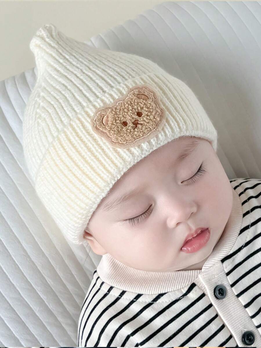 1頂帶奶嘴造型白色嬰兒帽,秋冬季,可愛的小精靈風格,柔軟舒適,適用於新生兒和嬰兒 - 白色 - 查看 1