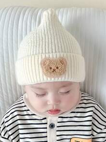 1頂帶奶嘴造型白色嬰兒帽,秋冬季,可愛的小精靈風格,柔軟舒適,適用於新生兒和嬰兒 - 白色 - 查看 2