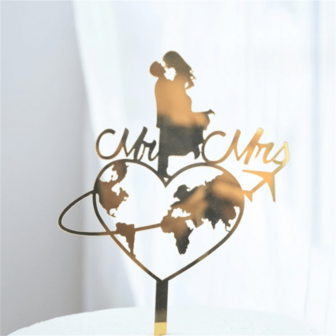 1pc, Happy Wedding Acrylic Cake Topper Flower "Mr&Mrs" Wedding Acrylic Cake Topper For Wedding Wedding Party Cake Decorations