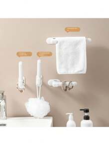 1pc Over The Door Coat Rack With Retractable Hooks, Wall Mounted Hat And Clothes Hanger For Kitchen And Closet Without Drilling - White - View 2