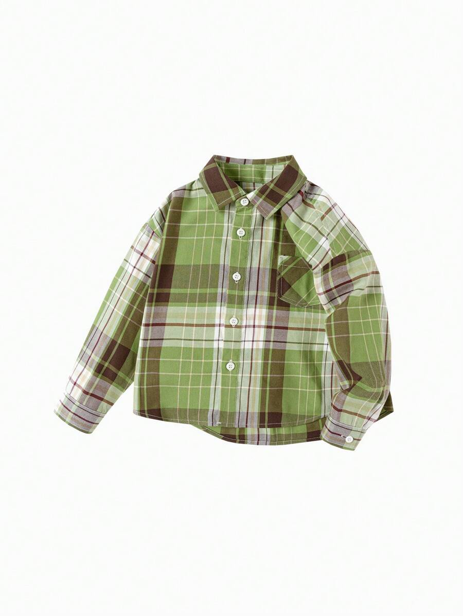 Balabala Girls Spring And Autumn Casual Versatile Plaid Soft Skin-Friendly Young Girl Long-Sleeved Shirt Yellow - Green - View 1
