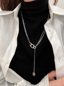 1 Pieza Nuevo Collar De Cadena Larga Simple Y Personalizado Para Otoño/invierno, Cadena De Suéter Estilo Punk Para Mujeres, Con Colgante De Borla