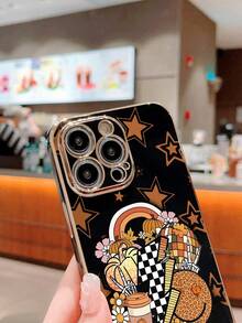 1 Miếng Đen MẠ Ốp lưng & bao da điện thoại Với trái cam Vàng Mặt & Tia chớp & Ngôi sao & Thiết kế trà bong bóng Tương thích với iPhone - Nhiều màu - Xem 3
