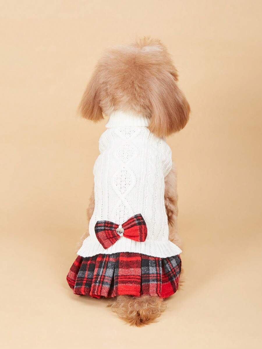 Váy len dệt kim kẻ sọc cho thú cưng - Đỏ - Xem 1