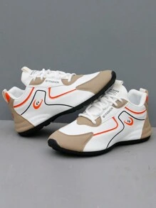 男士時尚拼色跑鞋,舒適防滑透氣繫帶運動鞋適合男士戶外活動 - 卡其色 - 查看 5