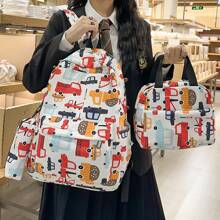 三件套可愛的學生袋新款休閒背包輕量旅行背包ins風格卡通圖案時尚手提袋