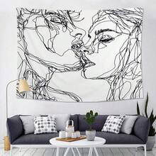 1pc Modern Minimalist Line Drawing Couple Tapestry, Peach Skin Fabric Wall Hanging Decoration For Living Room, Bedroom And Dormitory - lover - View 3