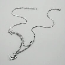 1pc Men's Stainless Steel Chain Necklace With Moon And Star Design - Silver - View 3