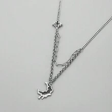 1pc Men's Stainless Steel Chain Necklace With Moon And Star Design - Silver - View 2