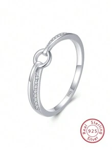 1pc Round Personalized 925 Sterling Silver Finger Rings For Women Fashion Fall Jewelry - Silver - View 1