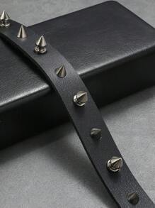 1pc Stylish European And American Punk Style Pu Leather Spiked Necklace Suitable For Men And Women To Wear At Vacation, Motorcycle Parties And Daily Life - Multicolor - View 3