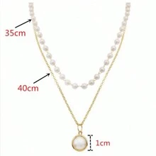 2pcs/Set European And American Fashion Double-Layer Faux Pearl Pendant Necklace For Women, Including Choker And Bracelet - Multicolor - View 12