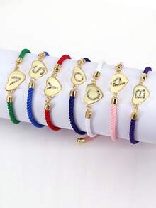 1入潮流精美的鍍銅彩鋯a-z字母吊墜手鍊,節慶禮物,適合女性日常穿着(手鍊隨機顏色) - 彩色 - 查看 3