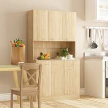QQD 71" Pantry Cabinets With Hutch Tall Kitchen Pantry Storage Cabinet Sideboard Buffet Cabinet With 6 Doors, Large Countertop, Adjustable Shelf, Kitchen Dining Room Sideboard