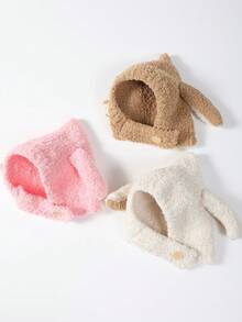 1 件装咖啡棕色可爱长耳朵婴儿帽，适合男孩和女孩，针织帽带护耳和保暖内衬，秋冬