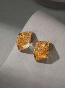 1對甜美時尚樹脂多邊形耳環,帶有真實乾燥的花朵,適合女士戴於派對、婚禮、假日、購物和日常穿著