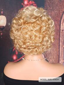 8英寸淺金色短卷髮假髮,附帶收納袋,適用於聖誕節女士合成髮 - 金色 - 查看 3