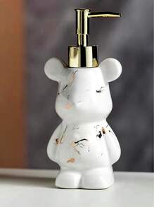 1pc Asymmetrical Ceramic Lotion Bottle, Glaze Teddy Bear Shape Liquid Soap Dispenser, Nordic Style Sanitizer Pump Bottle, Suitable For Home Bathroom, Gift For Friends Home Bathroom Decor Fall Decor Back To School - A white bear lotion bottle - View 3