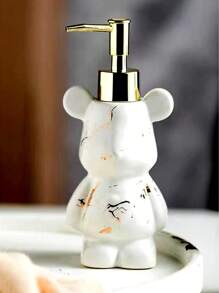1pc Asymmetrical Ceramic Lotion Bottle, Glaze Teddy Bear Shape Liquid Soap Dispenser, Nordic Style Sanitizer Pump Bottle, Suitable For Home Bathroom, Gift For Friends Home Bathroom Decor Fall Decor Back To School - A white bear lotion bottle - View 4