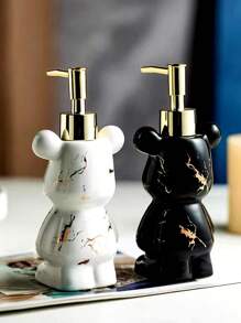 1pc Asymmetrical Ceramic Lotion Bottle, Glaze Teddy Bear Shape Liquid Soap Dispenser, Nordic Style Sanitizer Pump Bottle, Suitable For Home Bathroom, Gift For Friends Home Bathroom Decor Fall Decor Back To School - A white bear lotion bottle - View 5