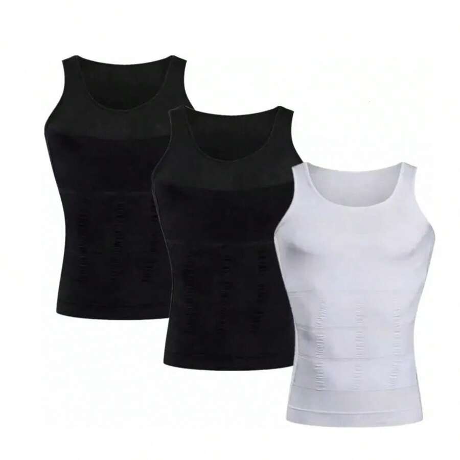 Faja Hombre Camiseta Reductora Modeladora, 3pzs Camisetas Faja Reductora Moldeadora Playera Deportiva - Blanco y Negro - Ver 1
