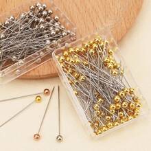 100pcs Colored Stainless Steel Garment Sewing Pins With Pearl Head, 3d Cutting, Handcraft Positioning, Secure Fastening, Packed In Box - Silver - View 3