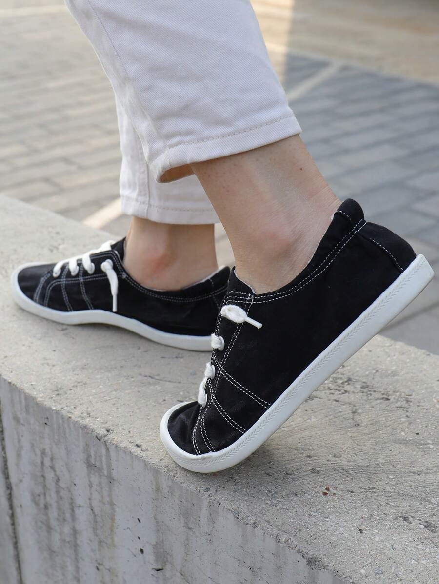 STQ Womens Slip On Sneakers, Comfort Casual Canvas Shoes - 黑色 - 查看 1