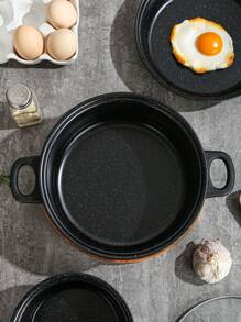 New Non-stick Cooking Pan Set For Home Use, Including Frying Pan, Soup Pot And Flat Pan - Black - View 5