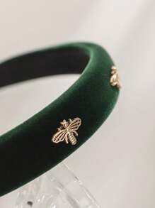 1条2厘米宽女士黑色天鹅绒蜜蜂发箍，优雅甜美时尚，适合校园、派对、宴会、日常佩戴，发箍，发圈，发饰，头饰 - 綠色 - 查看 3