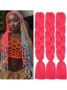 3入組粉色大辮子頭套24英寸,適合女性日常、假期和cosplay的辮子頭衣服,時尚新年和聖誕節的合成髮和易於操作的高溫髮