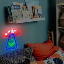 1入組蘑菇ufo霓虹燈牆面裝飾,可愛的蘑菇太空船外星人霓虹燈,適用於臥室、遊戲室、客廳、男人洞裝飾,生日假日禮物,適用於天文愛好者 - 藍色 - 查看 2