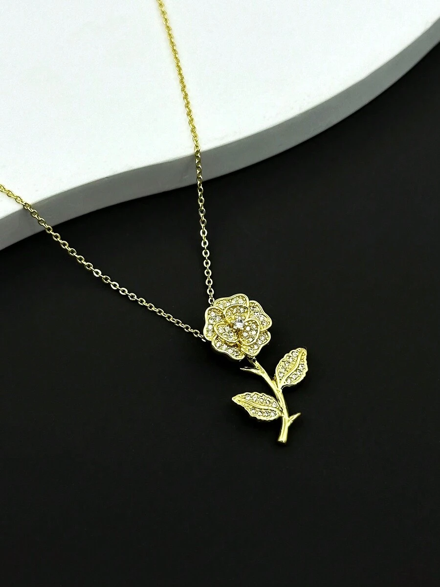 1 Miếng Hình hoa hồng Vòng cổ mặt dây chuyền Trang trí Với , MẠ Với 18K Lung linh , Thanh lịch Và Thích hợp Đối với Của phụ nữ Hằng ngày - Vàng - Xem 1