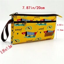 1pc Ladies' Phone Wallet, Zipper Clutch, Leisure Tote Bag, Dog Print Coin Purse- Portable Mini Casual Shopping Walk Pouch - Yellow - View 2